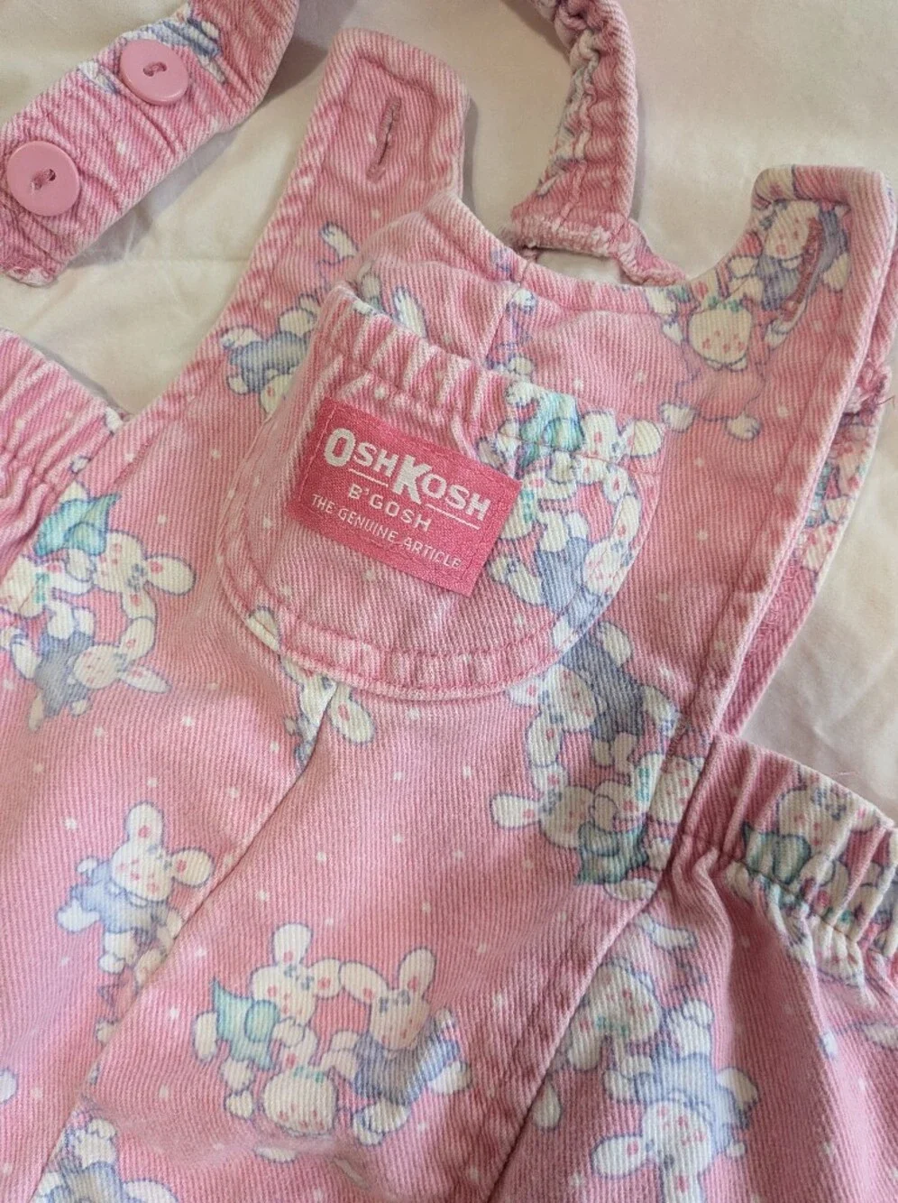 Vintage Pink Bunny Osh Kosh Vestbak Bubble Overalls 6/9 Months
